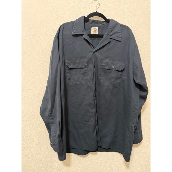 Dickies Flex Extra Large Tall Navy Blue Long Sleeve Work Shirt Button Up XL/XLT - Picture 1 of 3